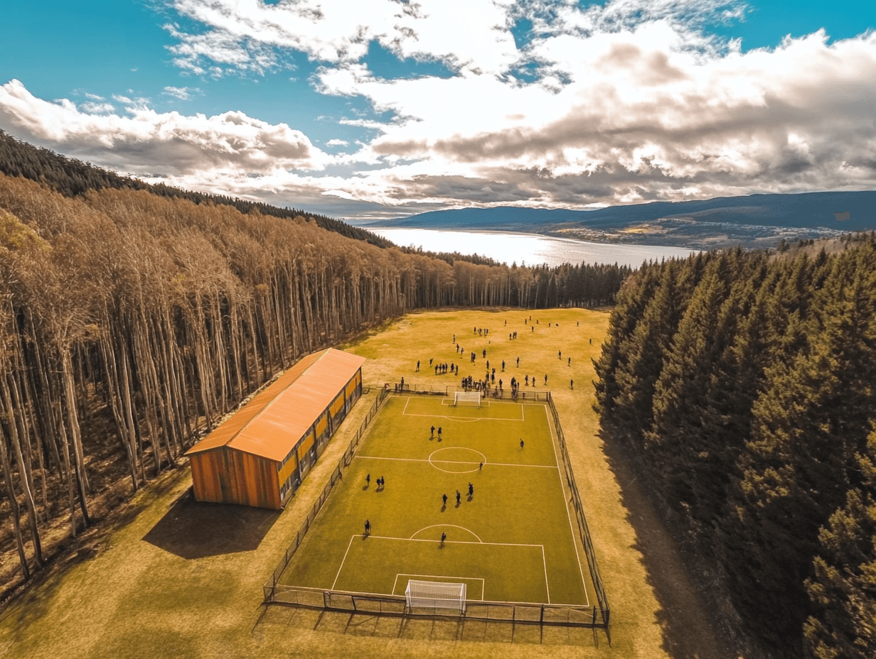 Vista aérea de establecimientos escolares en Angol, Chile