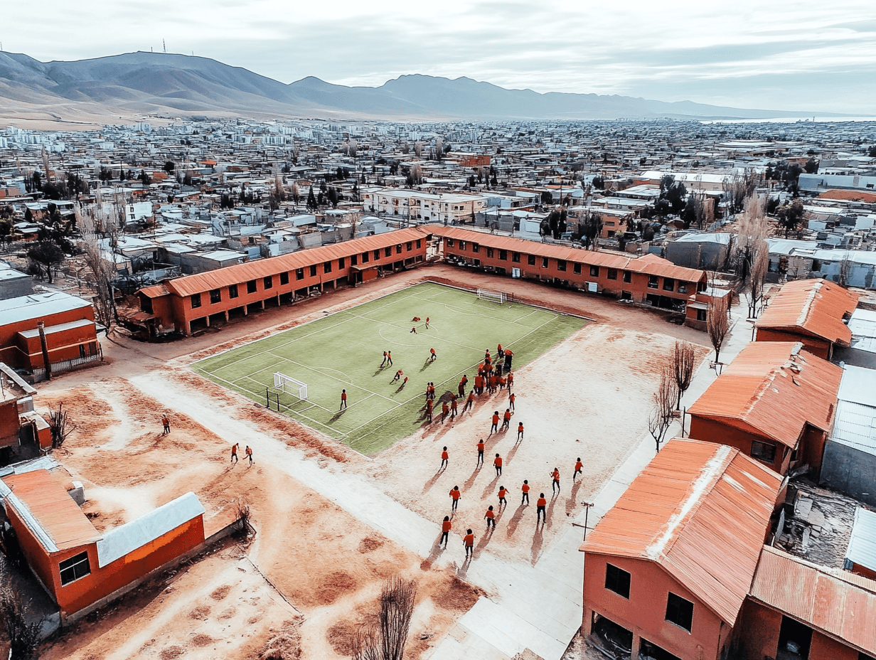 Vista aérea de establecimientos escolares en Antofagasta, Chile