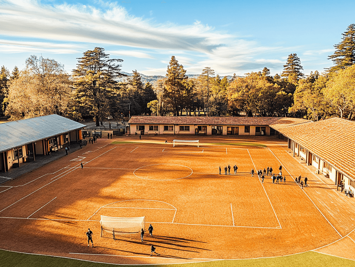 Vista aérea de establecimientos escolares en Arauco, Chile