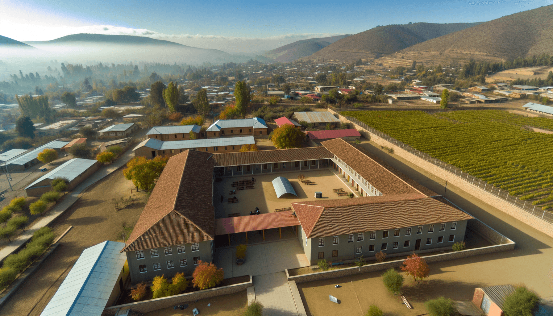 Vista aérea de establecimientos escolares en Catemu, Chile