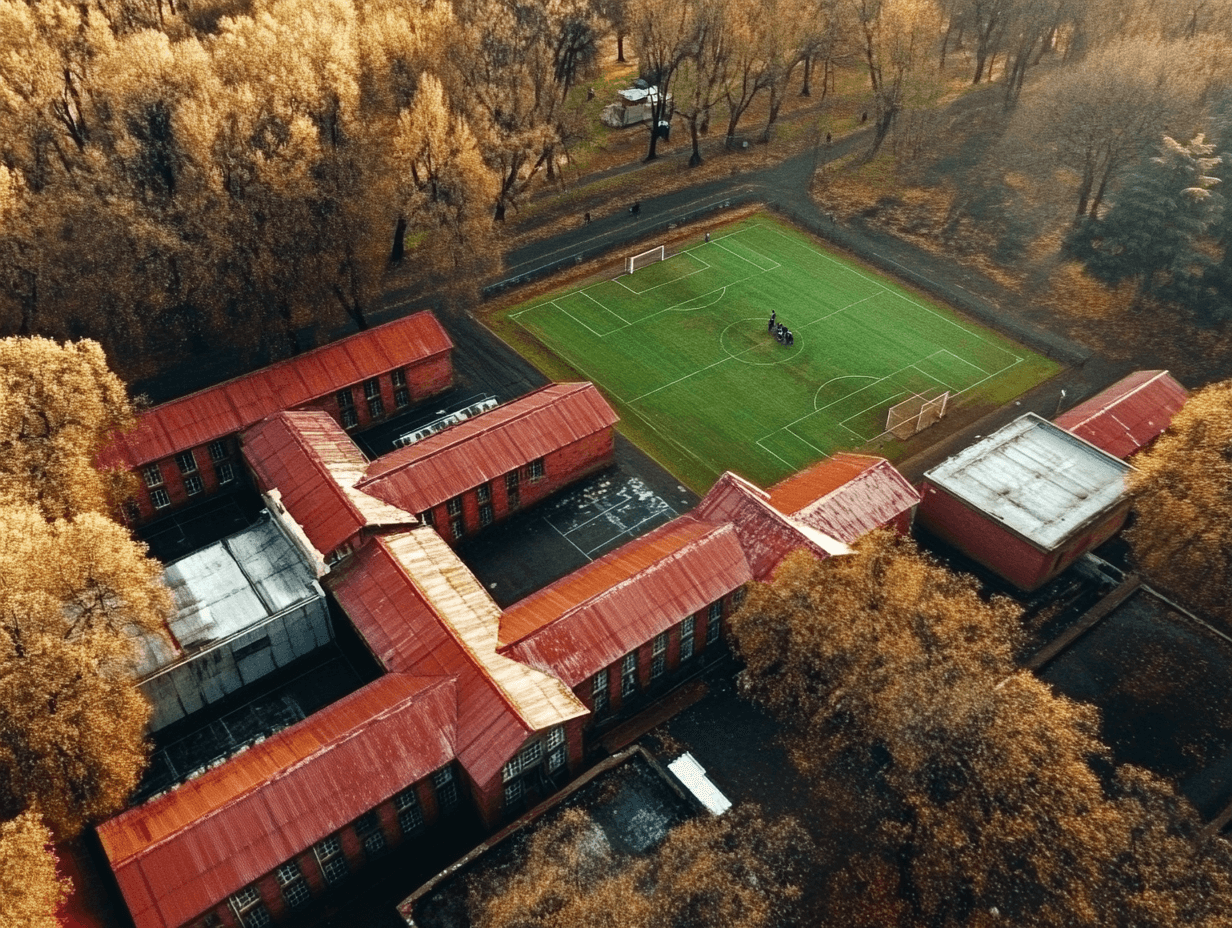 Vista aérea de establecimientos escolares en Chillán Viejo, Chile