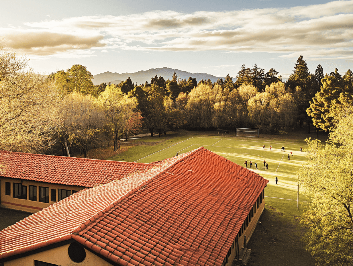 Vista aérea de establecimientos escolares en Chillán, Chile