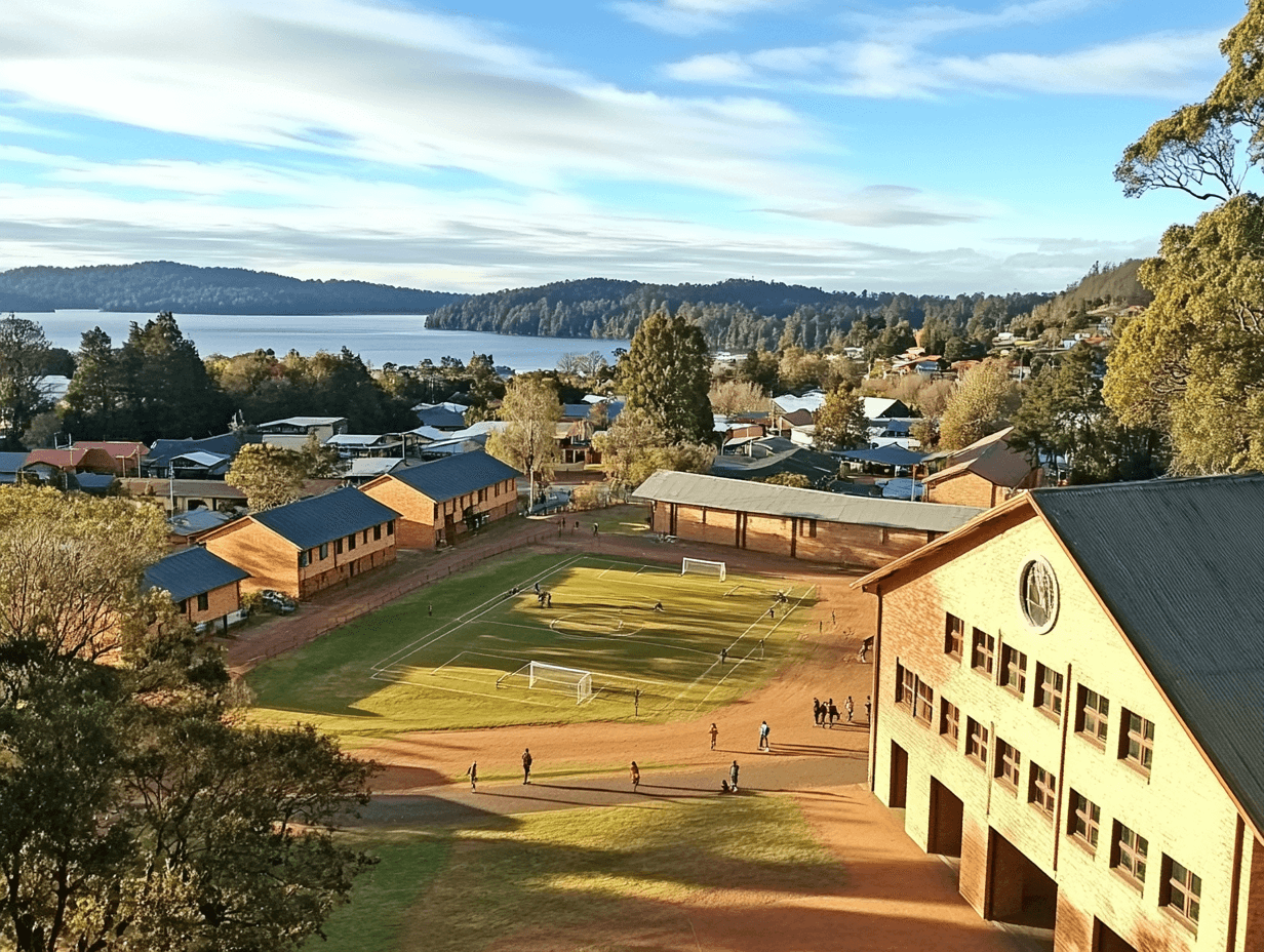 Vista aérea de establecimientos escolares en Frutillar, Chile