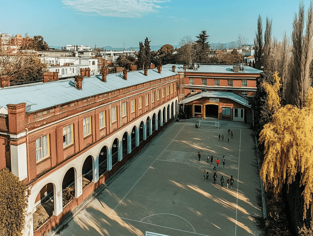 Vista aérea de establecimientos escolares en La Florida, Chile