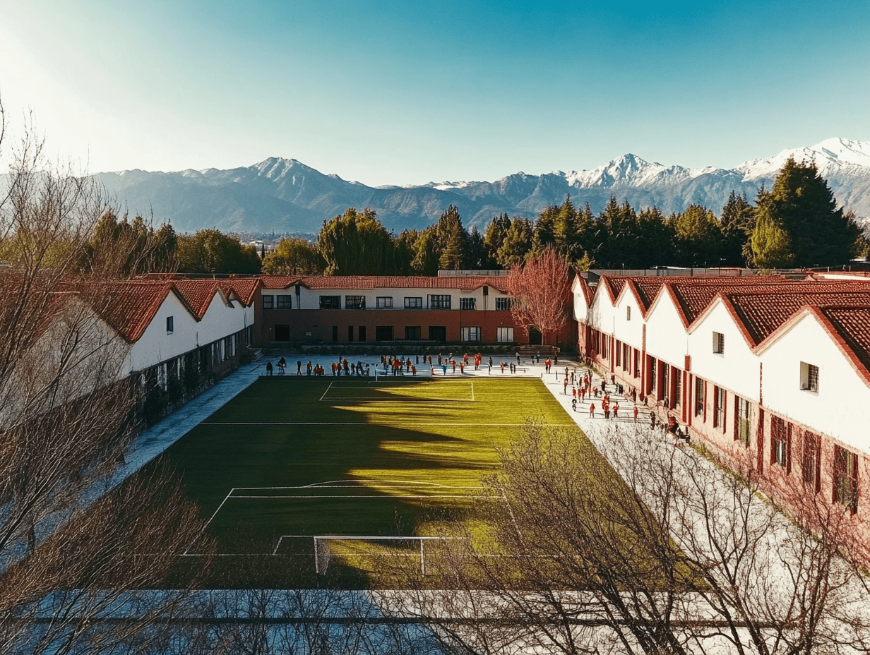 Vista aérea de establecimientos escolares en Lo Barnechea, Chile