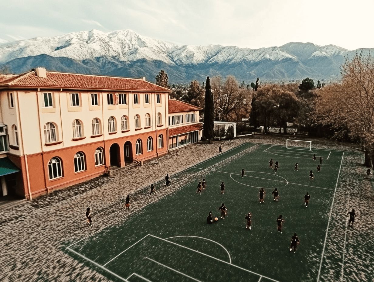 Vista aérea de establecimientos escolares en Los Andes, Chile