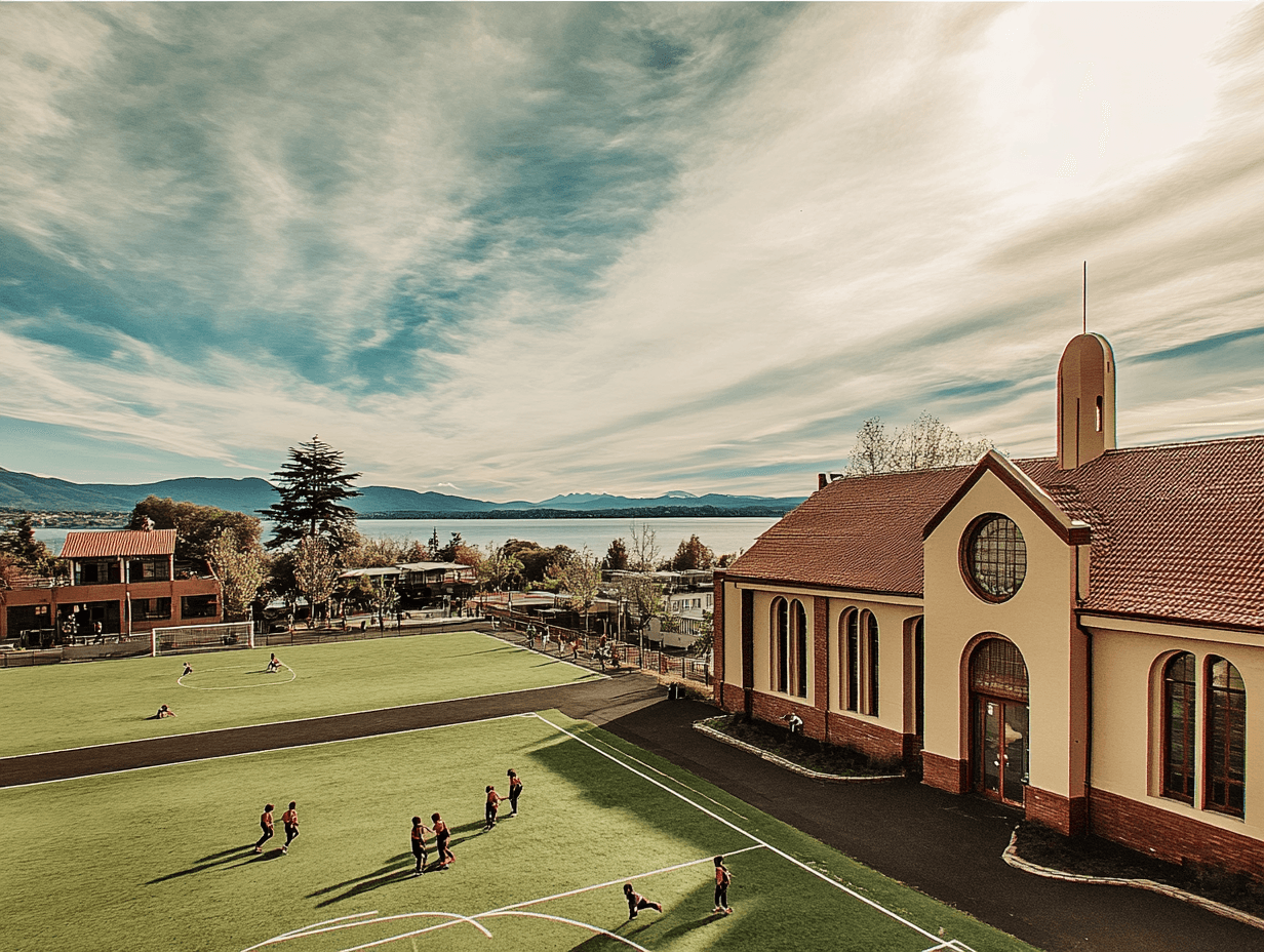 Vista aérea de establecimientos escolares en Puerto Montt, Chile