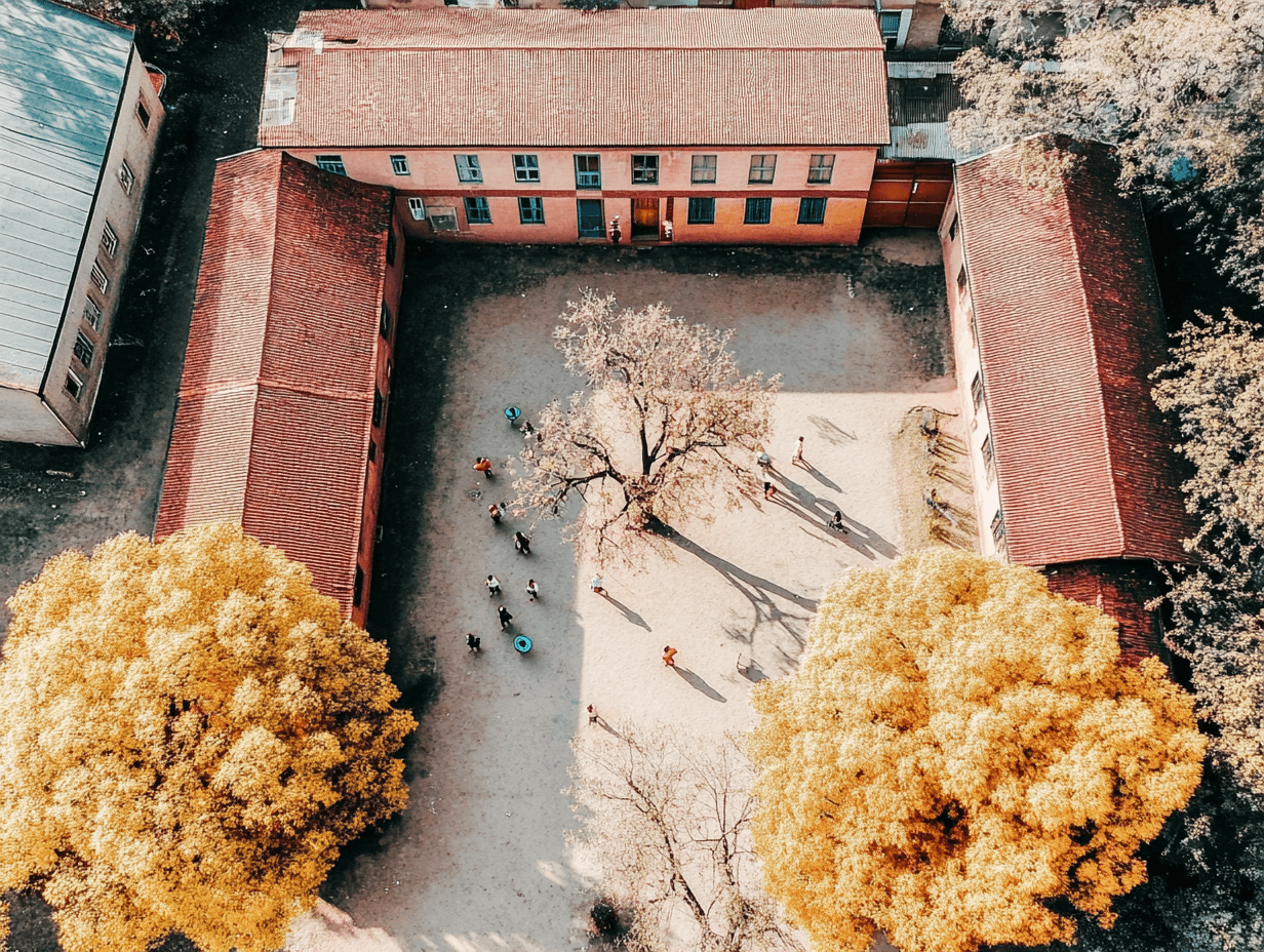 Vista aérea de establecimientos escolares en Quintero, Chile