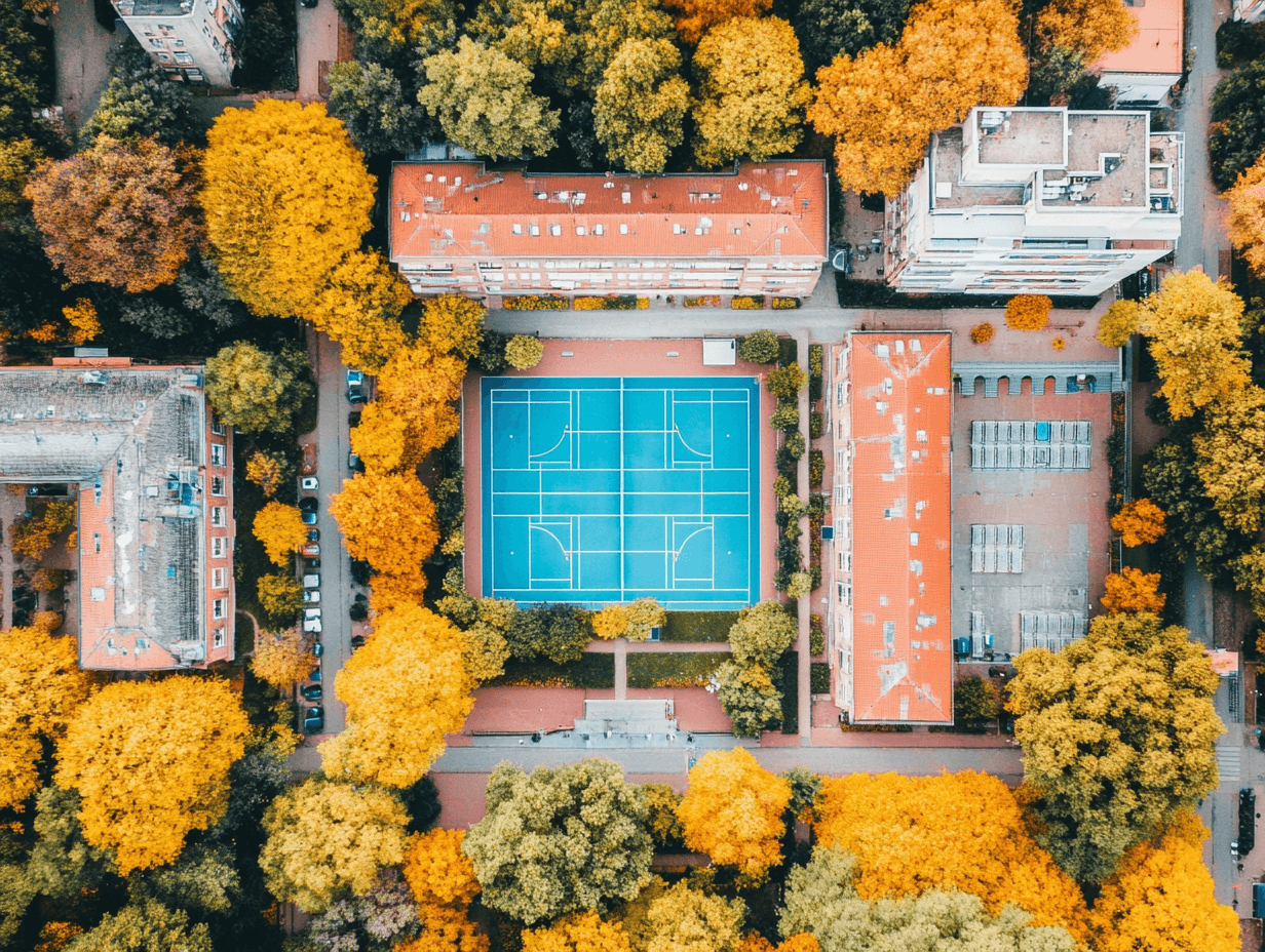Vista aérea de establecimientos escolares en Rancagua, Chile