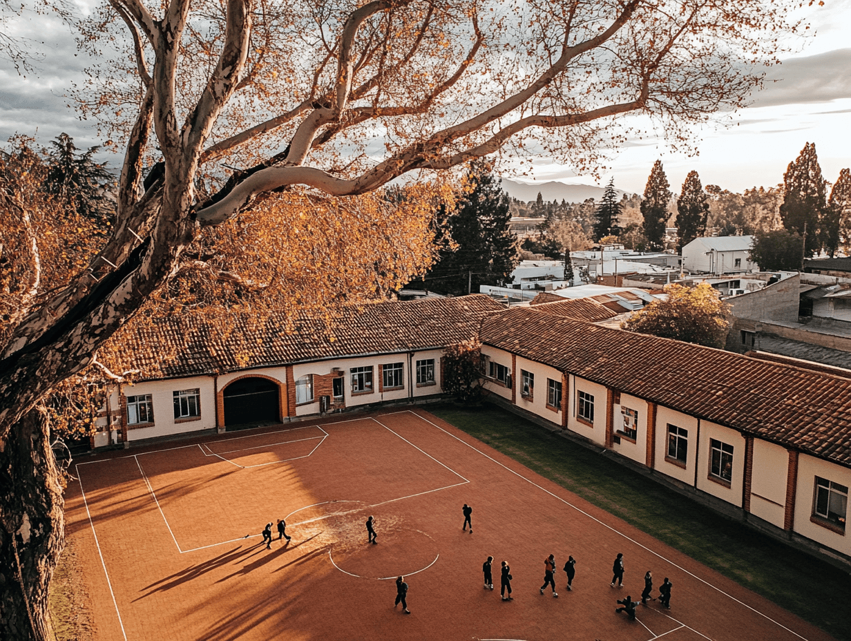 Vista aérea de establecimientos escolares en Recoleta, Chile