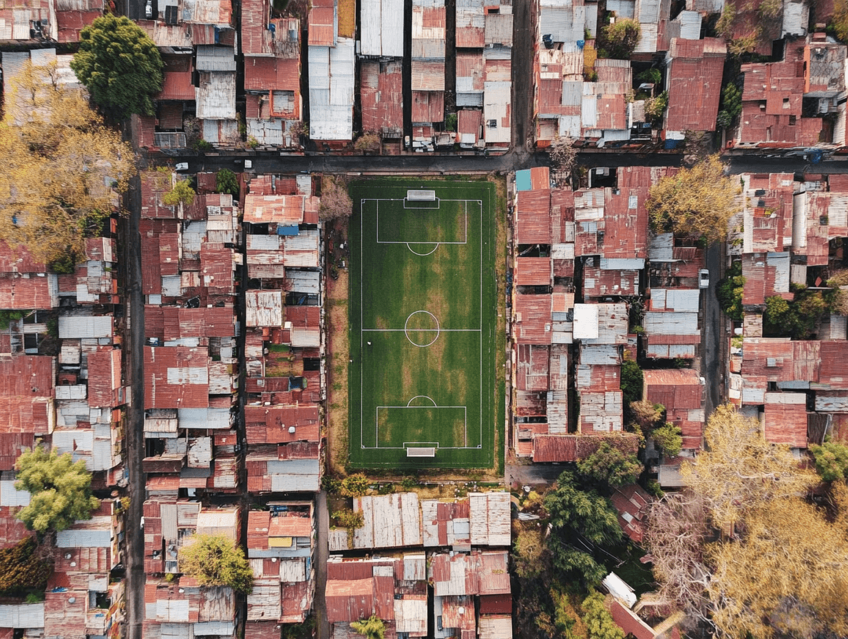 Vista aérea de establecimientos escolares en Renca, Chile