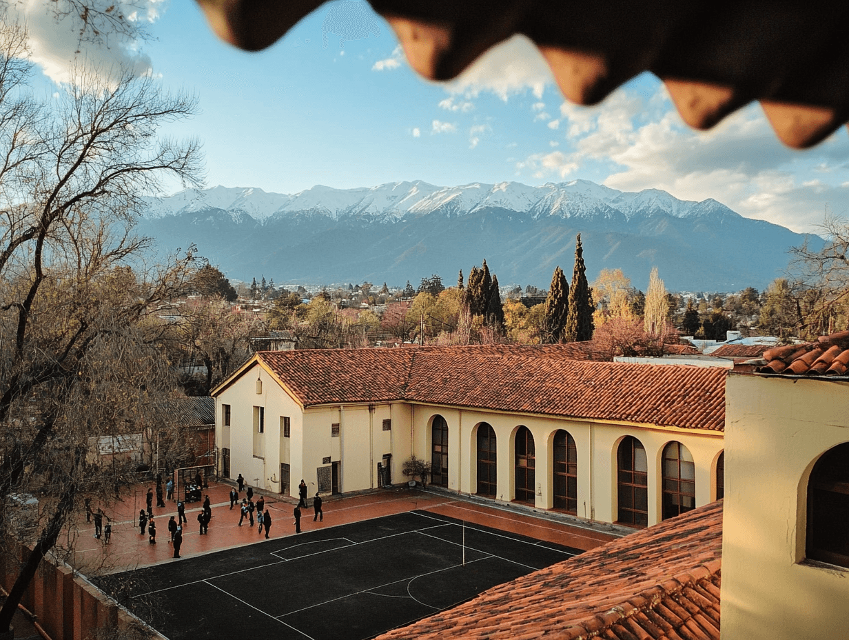 Vista aérea de establecimientos escolares en Santiago, Chile