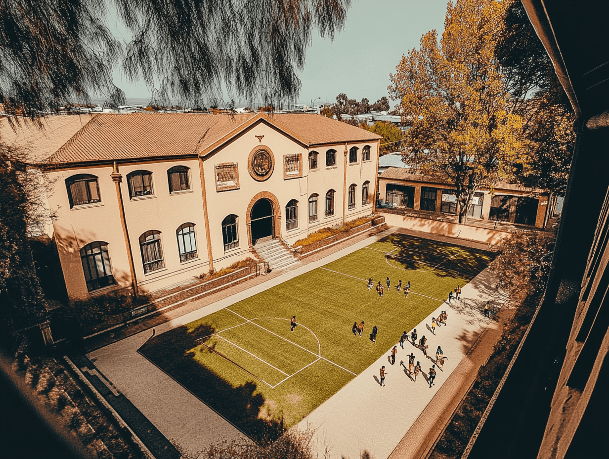 Vista aérea de establecimientos escolares en Talca, Chile