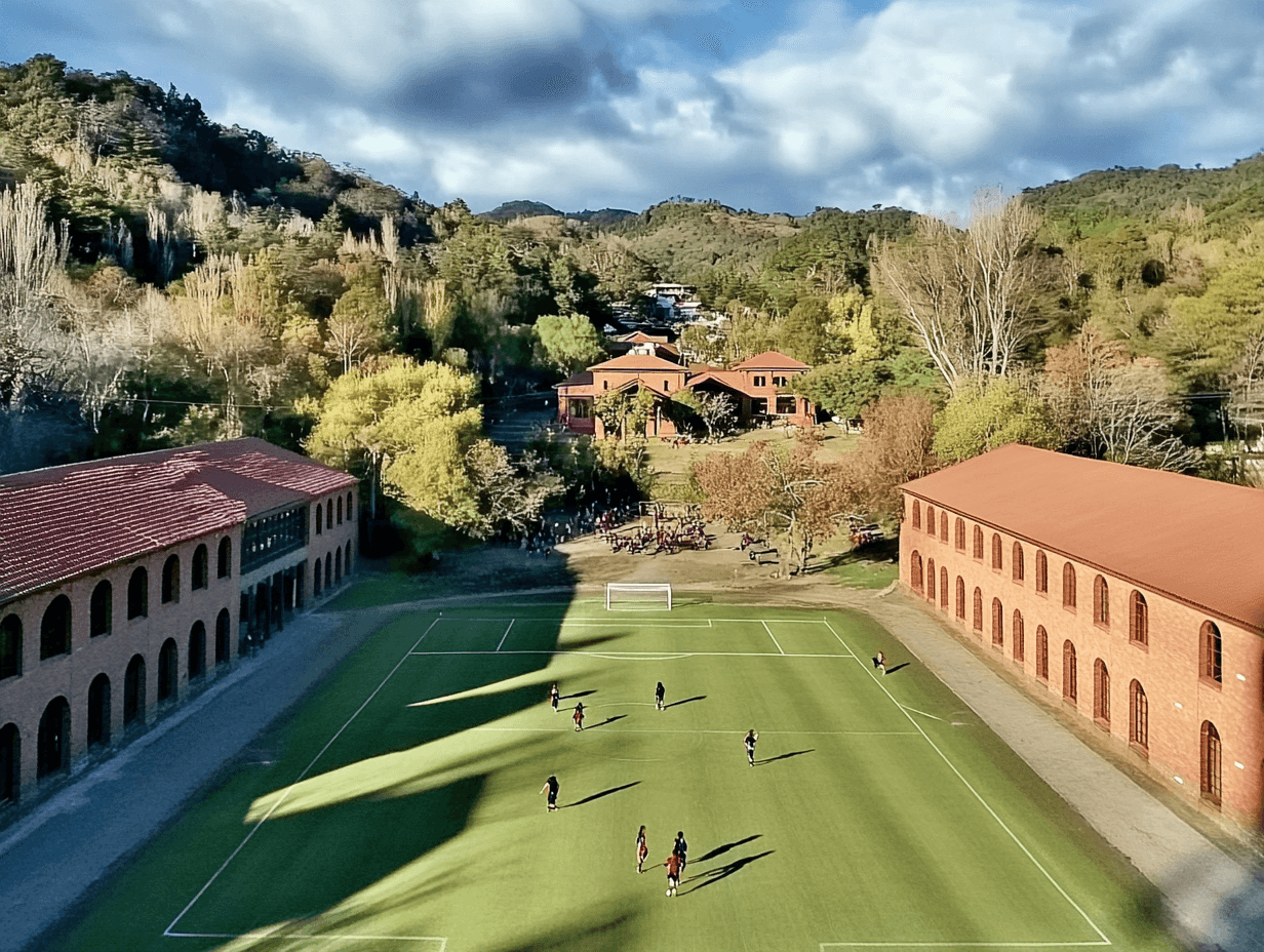 Vista aérea de establecimientos escolares en Temuco, Chile