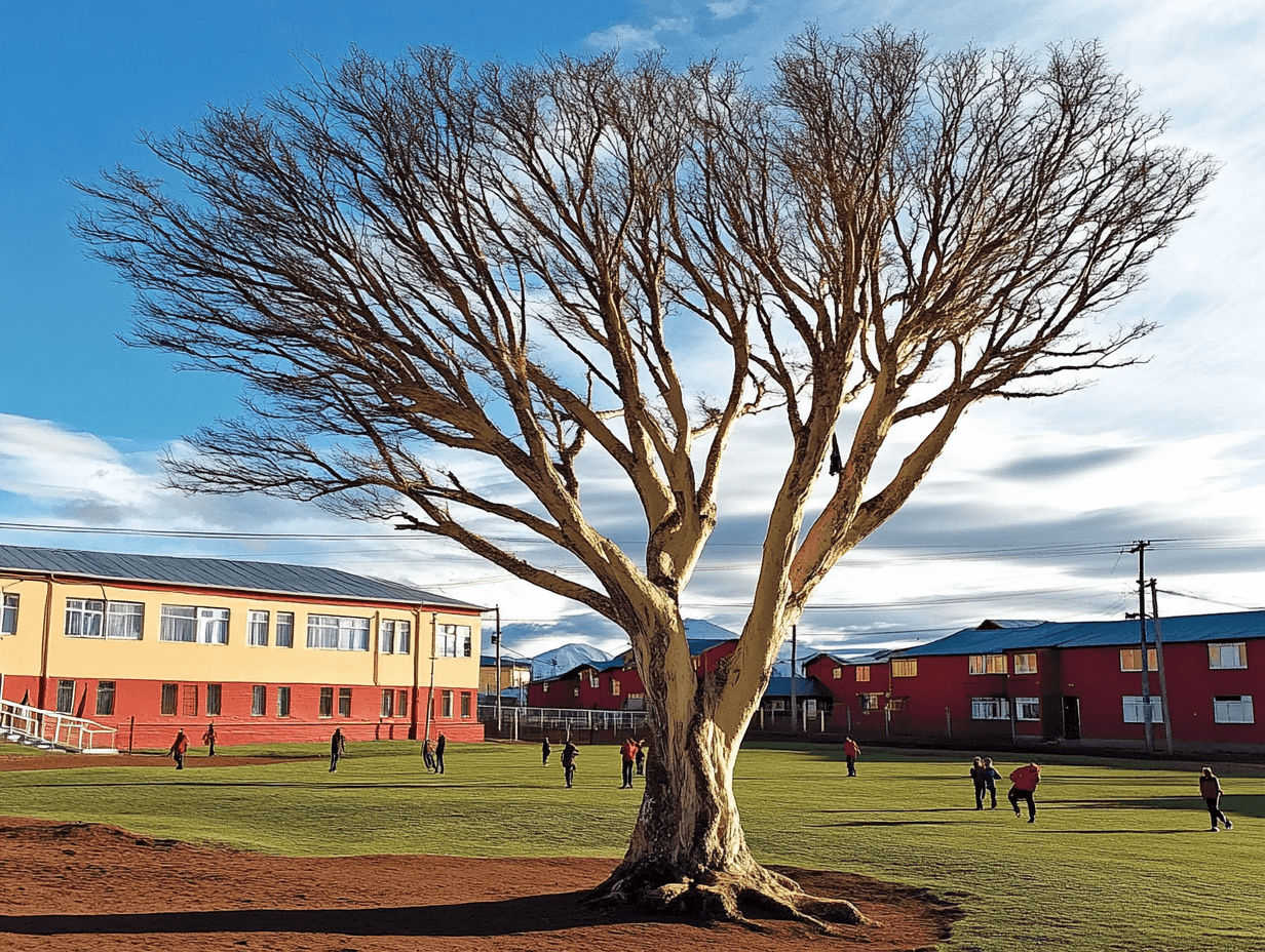 Vista aérea de establecimientos escolares en Traiguén, Chile