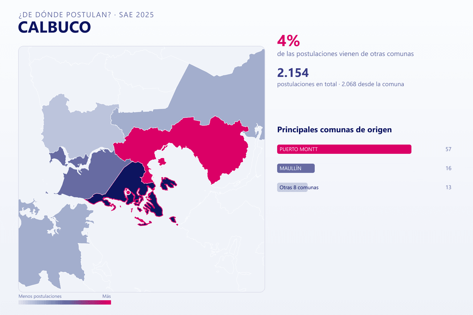 Mapa del origen de las postulaciones que llegan a Calbuco en el SAE