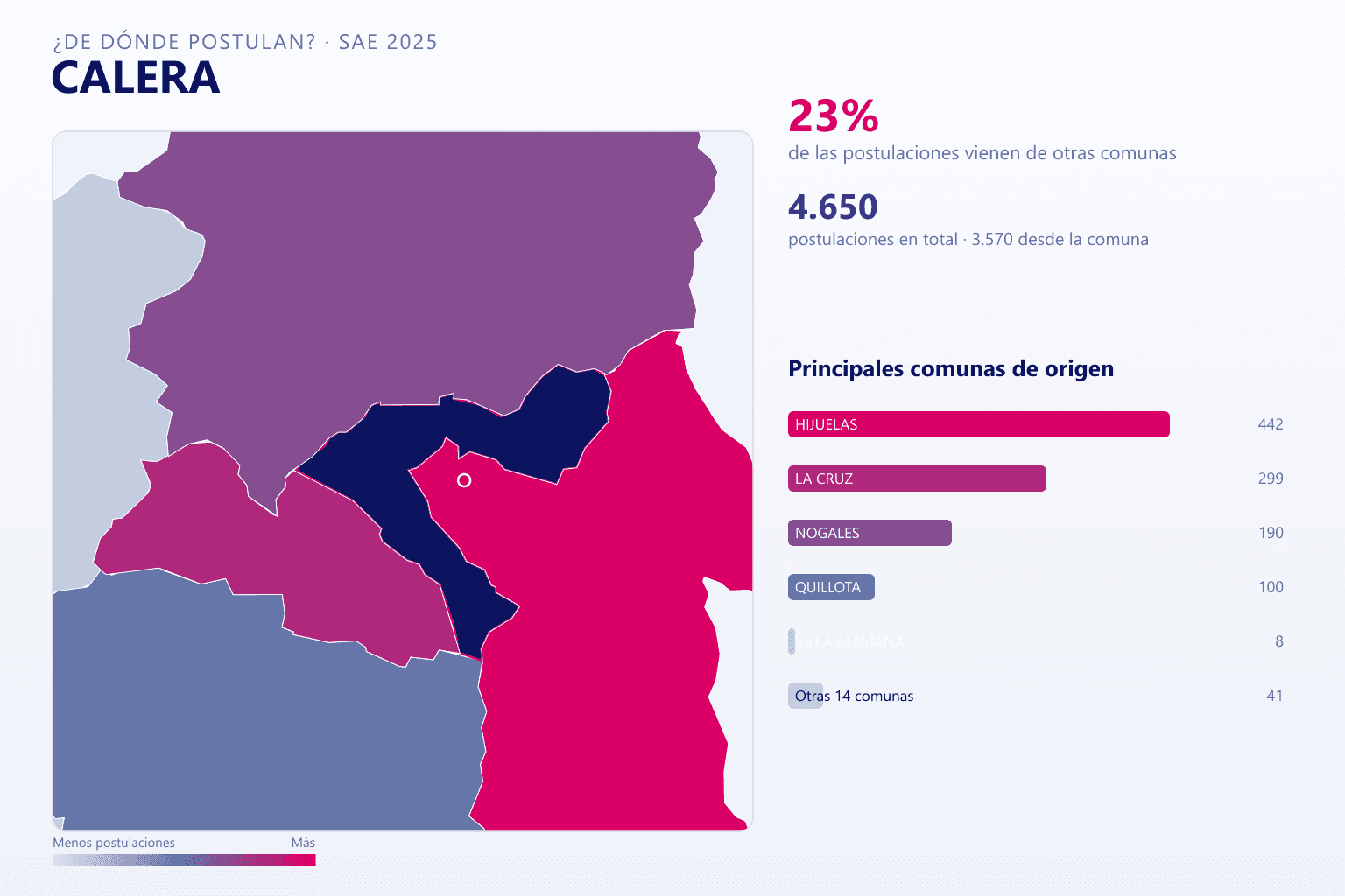 Mapa del origen de las postulaciones que llegan a los colegios de La Calera en el SAE