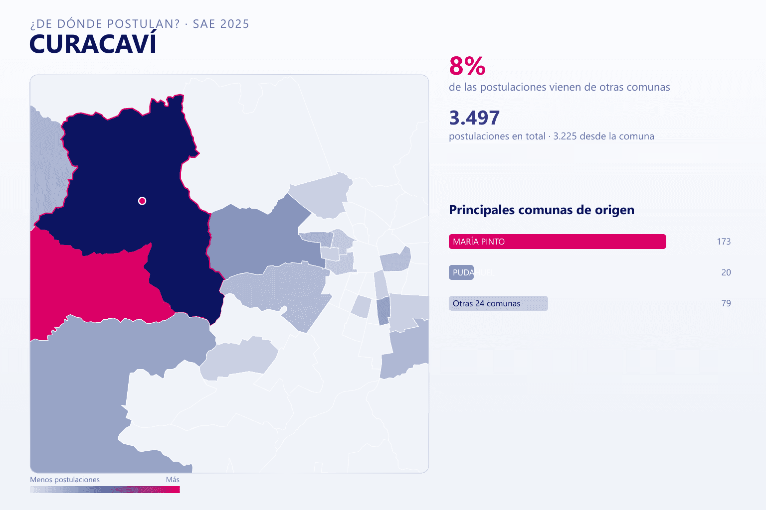Mapa del origen de las postulaciones que llegan a Curacaví en el SAE