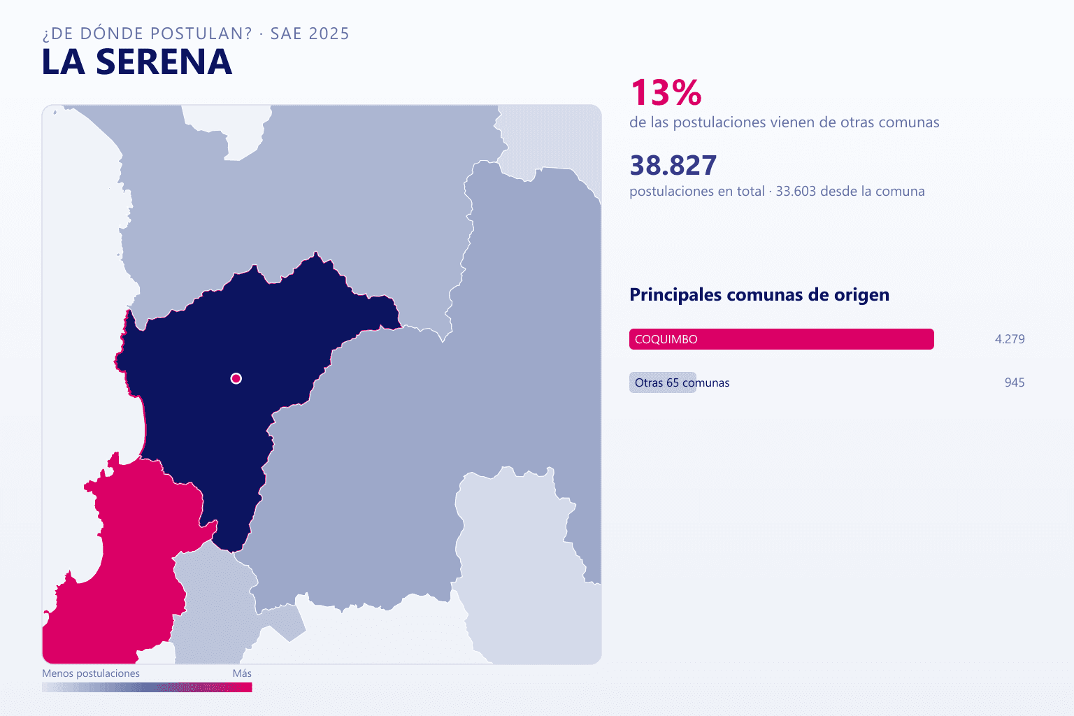 Mapa del origen de las postulaciones que llegan a los colegios de La Serena en el SAE