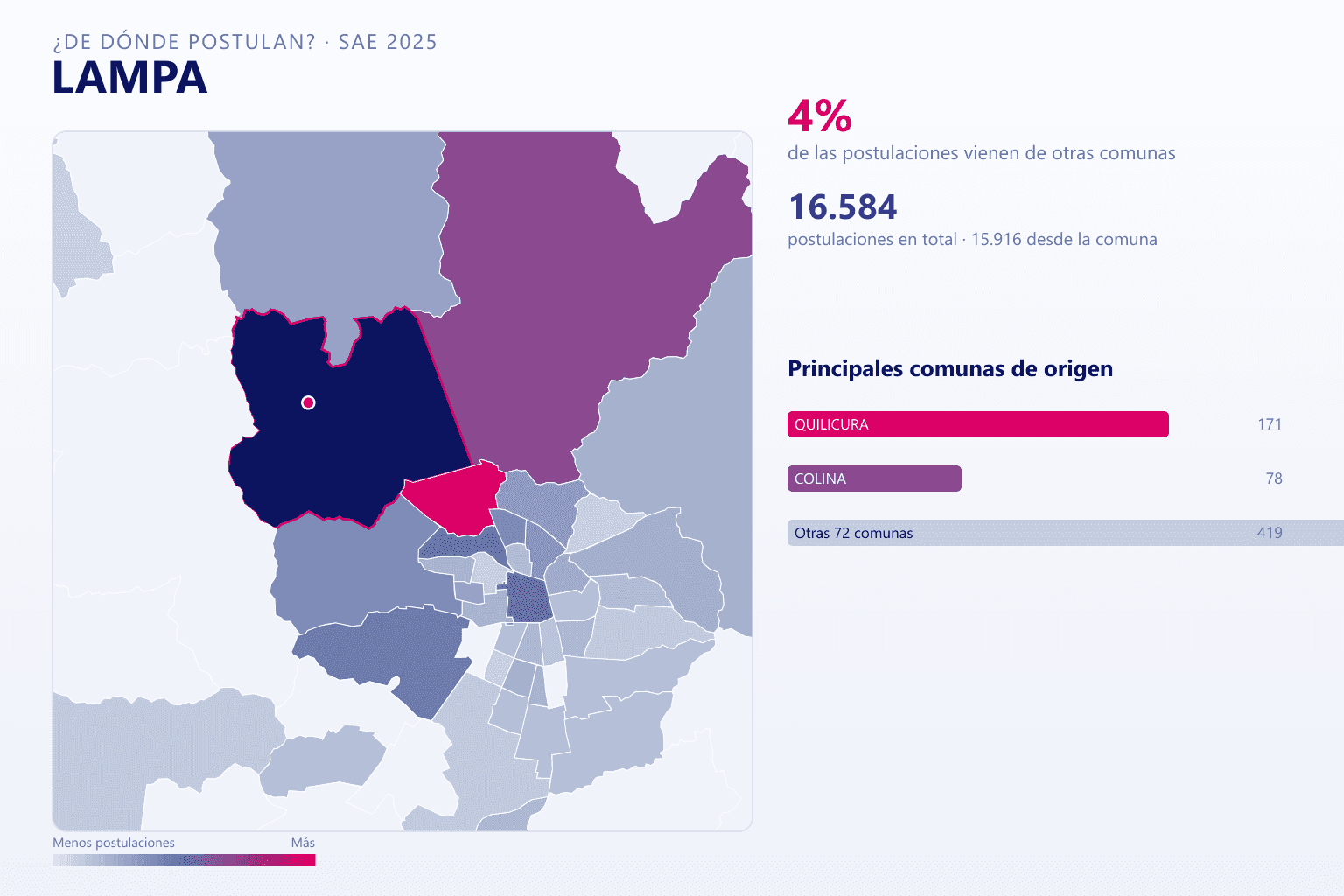 Mapa del origen de las postulaciones que llegan a los colegios de Lampa en el SAE
