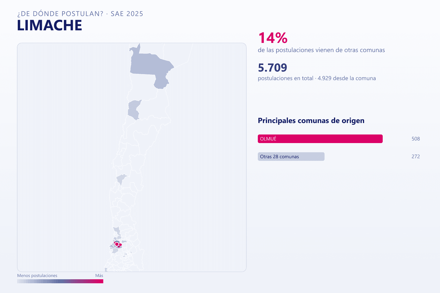 Mapa del origen de las postulaciones que llegan a Limache en el SAE