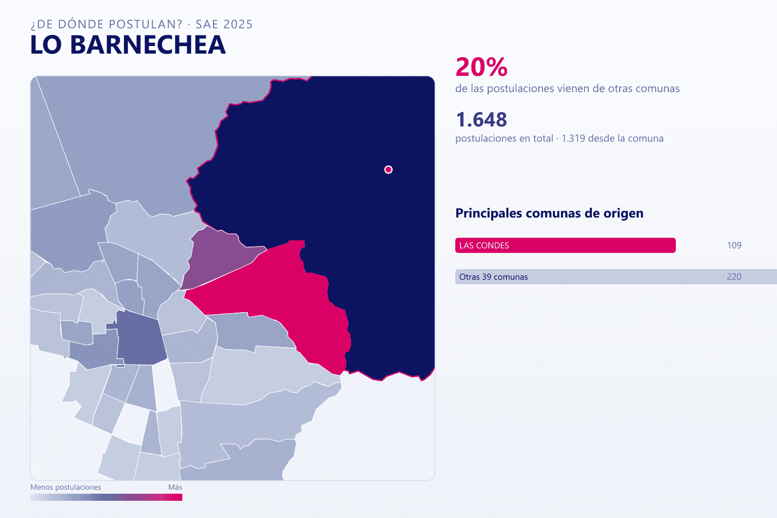 Mapa del origen de las postulaciones que llegan a los colegios de Lo Barnechea en el SAE