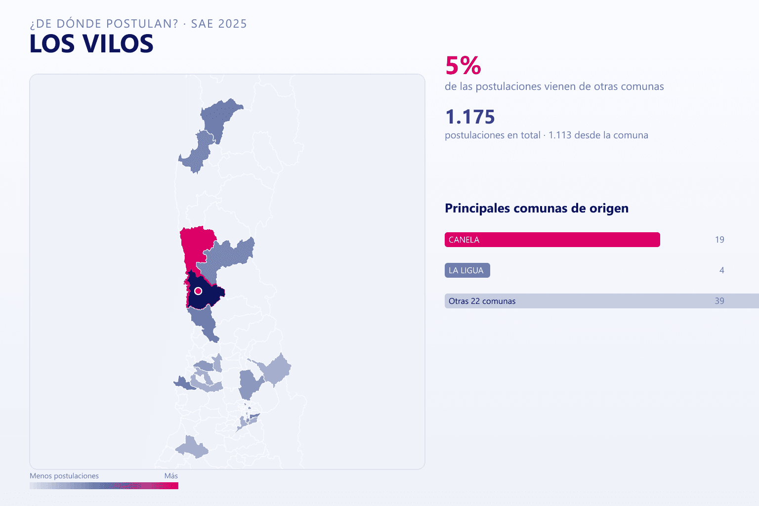 Mapa del origen de las postulaciones que llegan a Los Vilos en el SAE