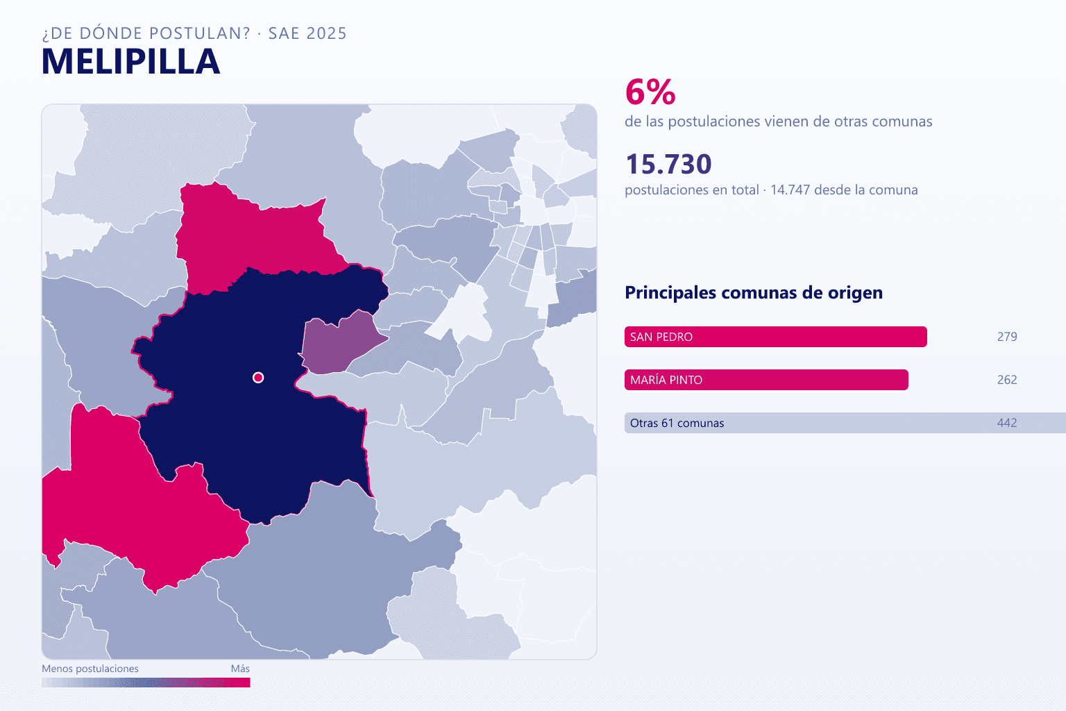 Mapa del origen de las postulaciones que llegan a Melipilla en el SAE
