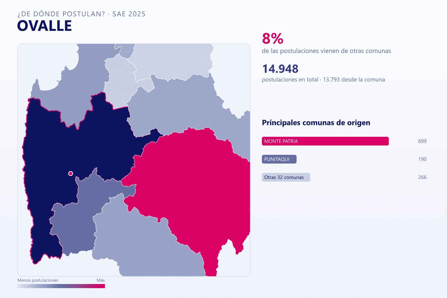 Mapa del origen de las postulaciones que llegan a los colegios de Ovalle en el SAE