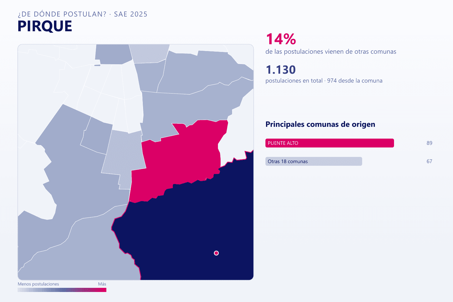 Mapa del origen de las postulaciones que llegan a Pirque en el SAE