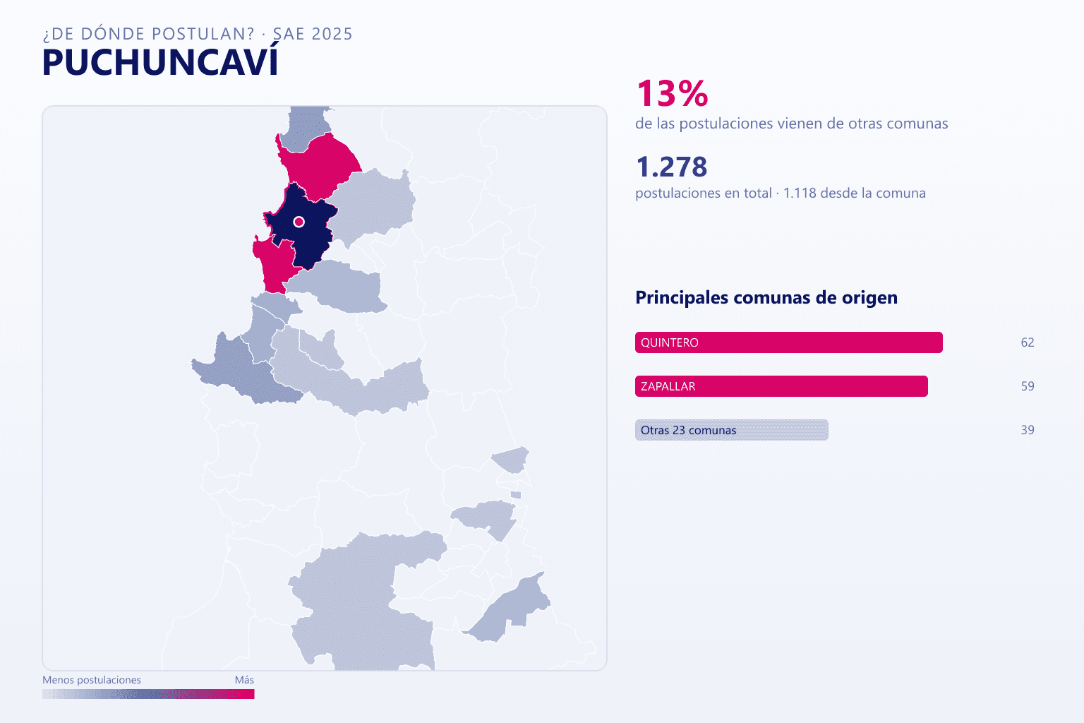 Mapa del origen de las postulaciones que llegan a Puchuncaví en el SAE