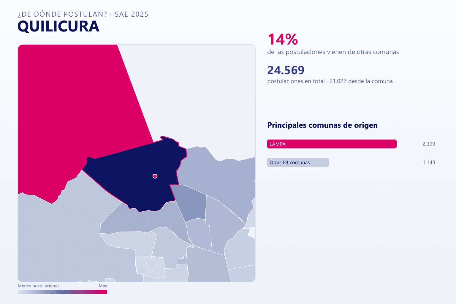 Mapa del origen de las postulaciones que llegan a los colegios de Quilicura en el SAE