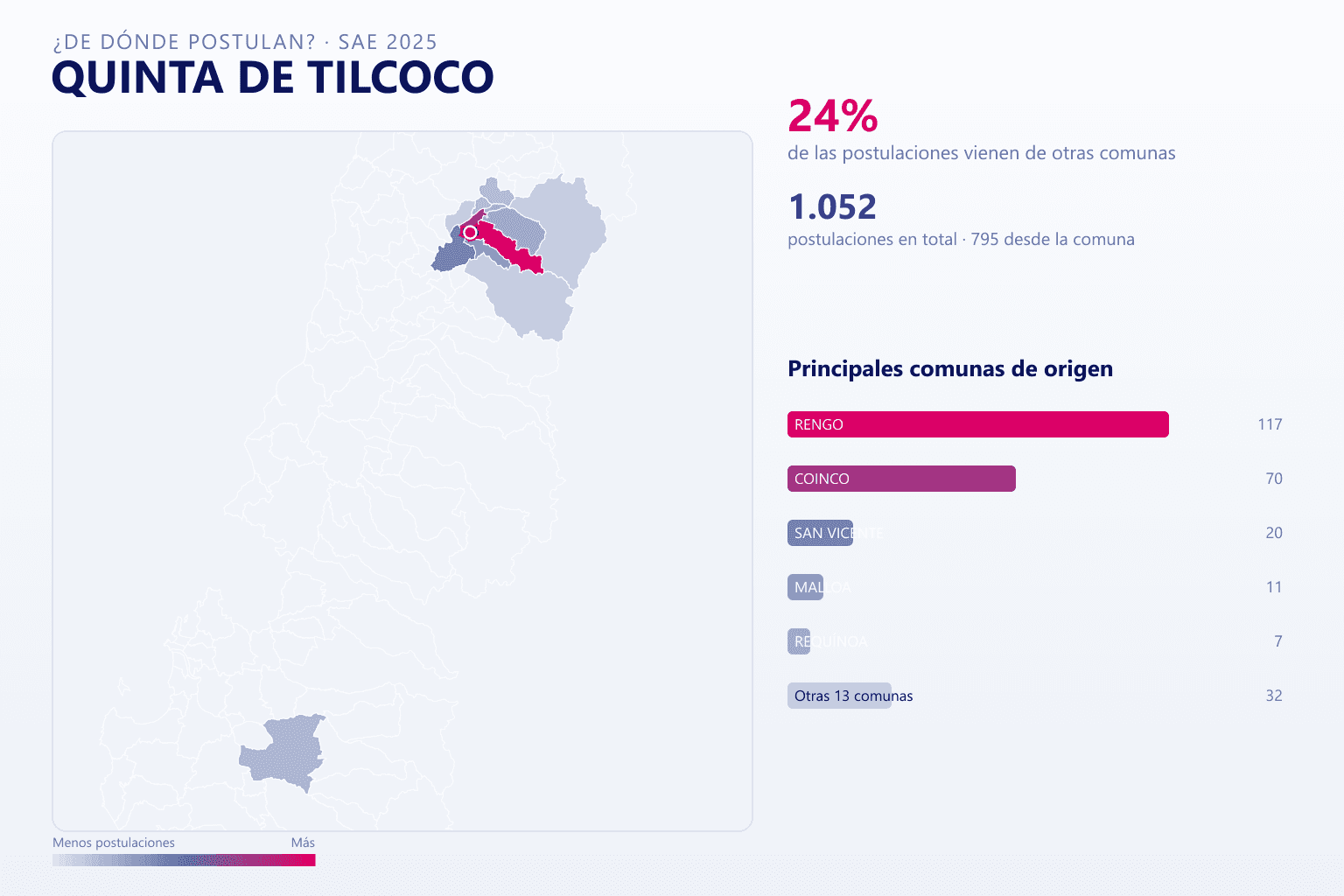 Mapa del origen de las postulaciones que llegan a Quinta de Tilcoco en el SAE