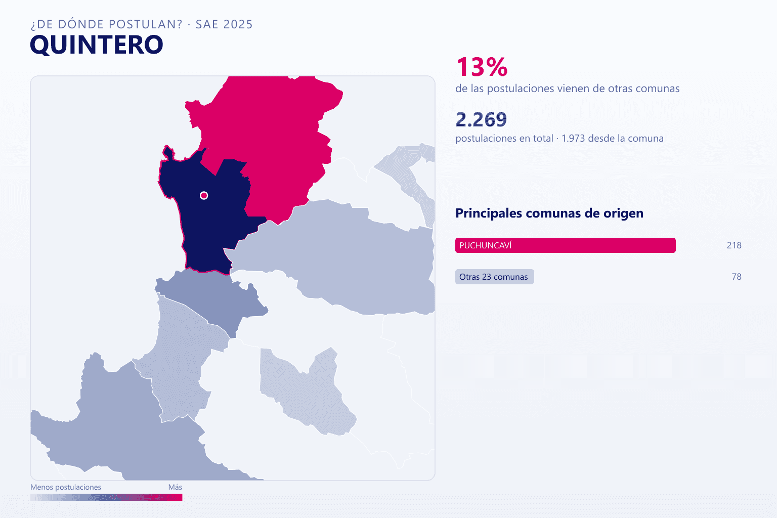 Mapa del origen de las postulaciones que llegan a Quintero en el SAE