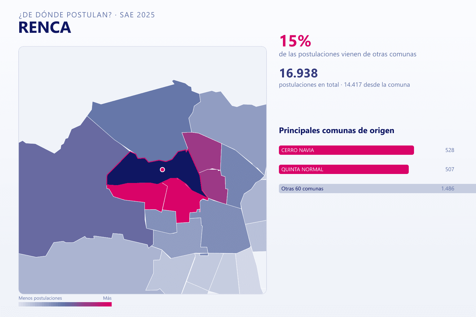 Mapa del origen de las postulaciones que llegan a Renca en el SAE