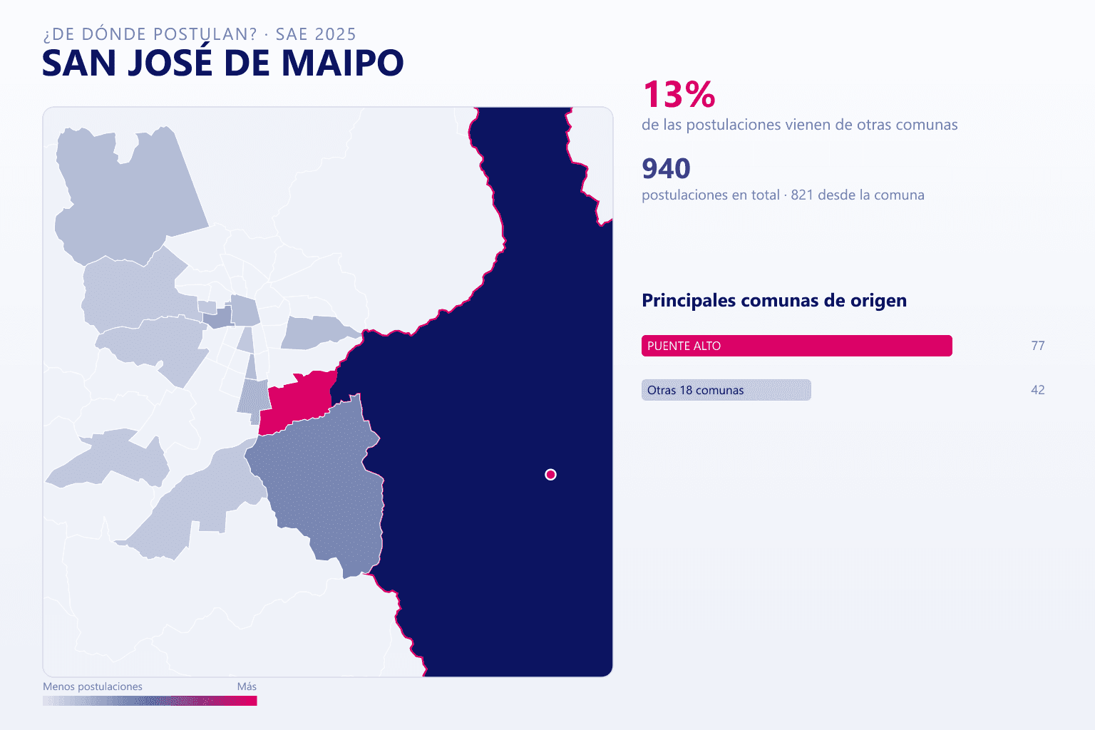Mapa del origen de las postulaciones que llegan a San José de Maipo en el SAE