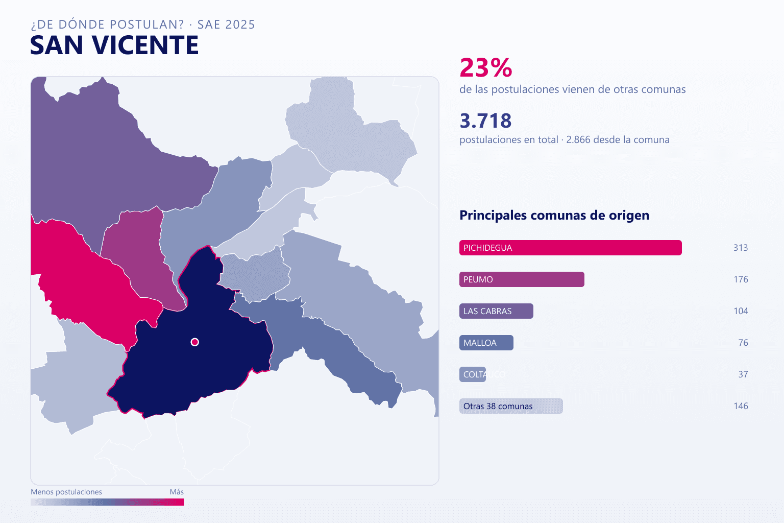 Mapa del origen de las postulaciones que llegan a San Vicente en el SAE