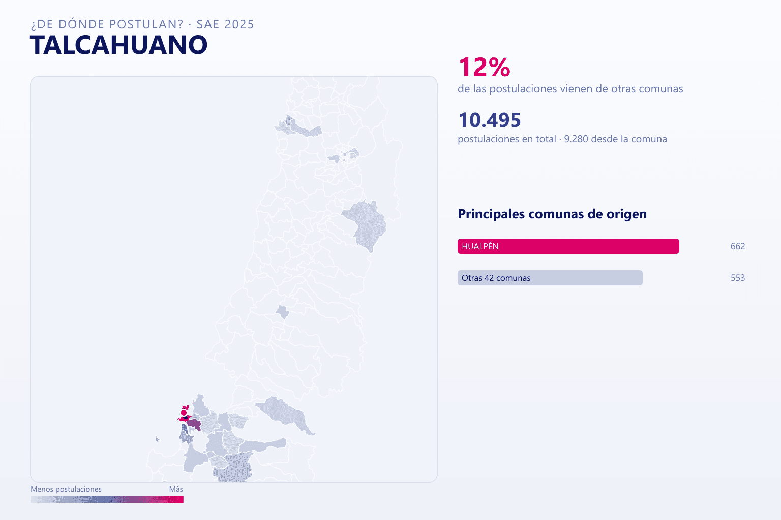 Mapa del origen de las postulaciones que llegan a Talcahuano en el SAE