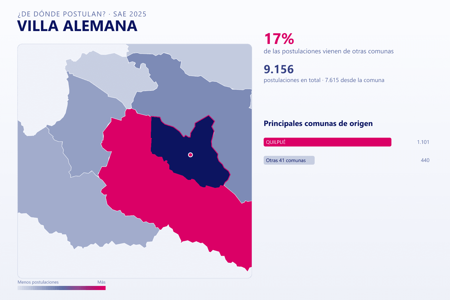 Mapa del origen de las postulaciones que llegan a Villa Alemana en el SAE