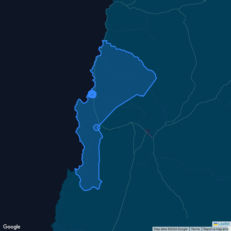 Mapa de la comuna de Caldera mostrando los establecimientos educacionales participantes en el Sistema de Admisión Escolar (SAE)