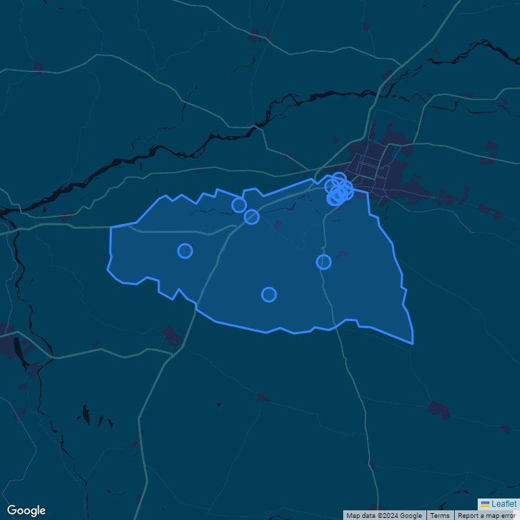 Mapa de la comuna de Chillán Viejo mostrando los establecimientos educacionales participantes en el Sistema de Admisión Escolar (SAE)